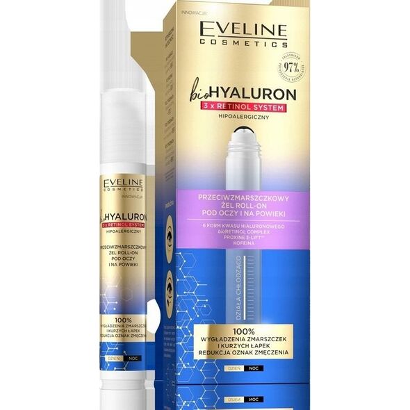 Eveline bioHYALURON 3xRetinol System Przeciwzmarszczkowy Żel roll-on pod oczy i na powieki 15ml (5903416028741)