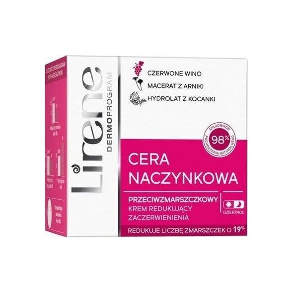 Lirene Lirene, Cera Naczynkowa Krem przeciwzmarszczkowy redukujący zaczerwienienia na dzień, noc, 50 ml - Długi termin ważności!