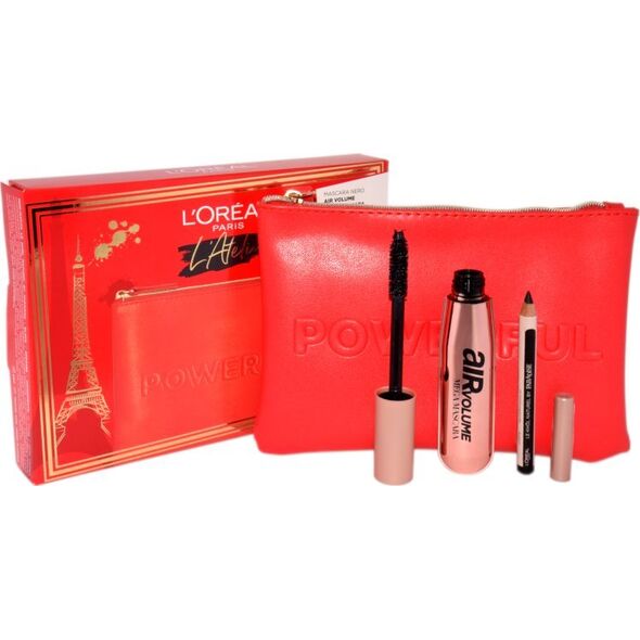 L OREAL L~OREAL SET (MASCARA BLACK AIR VOLUME MEGA MASCARA + LE KHOL MIDNIGHT BLACK 101 + POCHETTE)