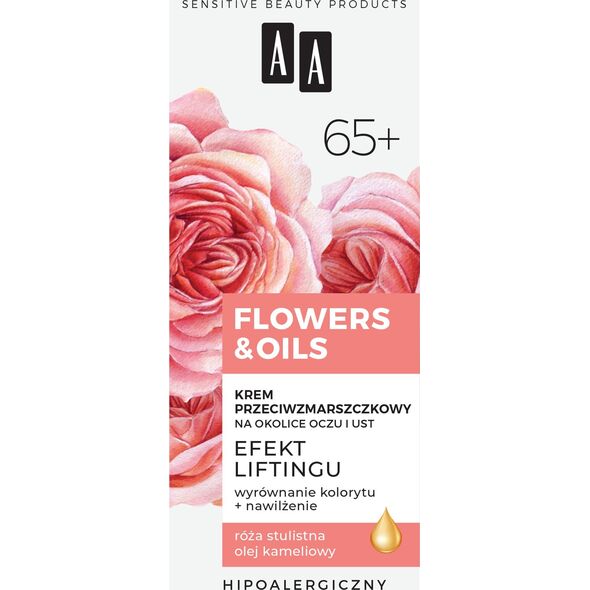 AA Flowers and Oils 65+ liftingujący krem przeciwzmarszczkowy na okolice oczu i ust 15ml