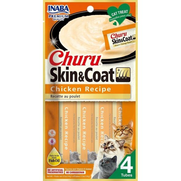 Inaba Foods Przysmak Inaba CHURU Kurczak SKIN&COAT dla kota 4x14g