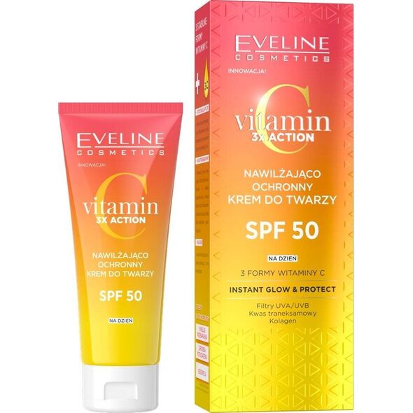 Eveline EVELINE Vitamin C 3xAction Nawilżająco - Ochronny Krem do twarzy SPF50 na dzień 30ml