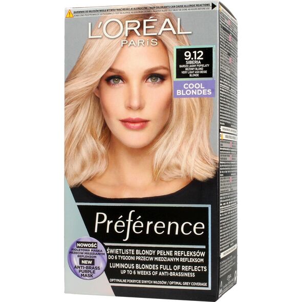 L’Oreal Paris Preference Farba do włosów 9.12 Siberia - Bardzo Jasny Popielaty Beżowy Blond 1op.