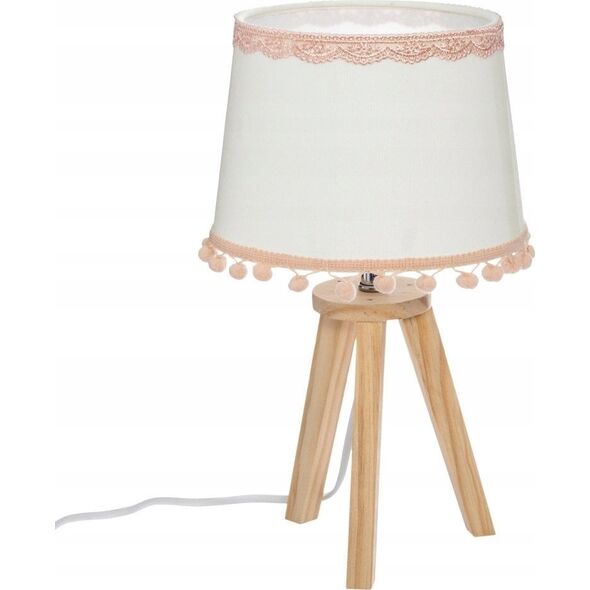 Atmosphera Lampa stołowa POMPOM, drewniane nóżki, 32 cm