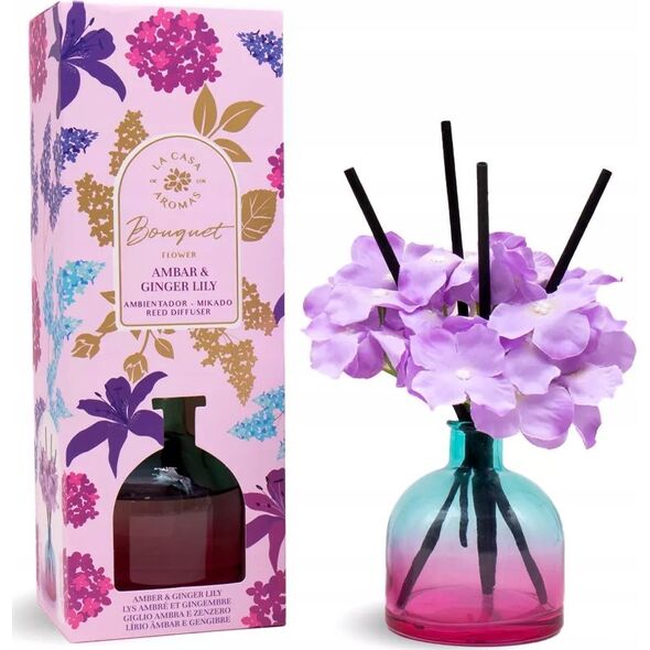 Dyfuzor zapachowy LA CASA DE LOS AROMAS_Flower Bouquet patyczki zapachowe Bursztyn &amp| Lilia Imbirowa 170ml