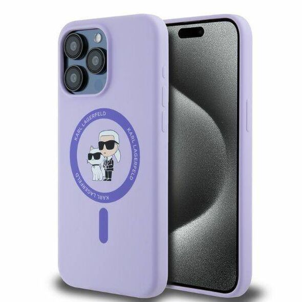 Original Case IPHONE 15 PRO MAX Karl Lagerfeld Hardcase Silicone KC Heads Ring MagSafe (KLHMP15XSCMKCRHU) purple 3666339254353