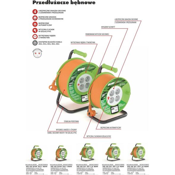 Acar Przedłużacz bębnowy M01950 20m pomarańczowy