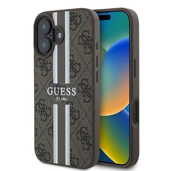 Original Case IPHONE 16 PLUS Guess Hardcase 4G Printed Stripes MagSafe (GUHMP16MP4RPSW) brown 3666339342135