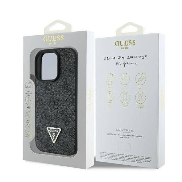 Original Case IPHONE 16 PRO Guess Hardcase Leather 4G Triangle Strass MagSafe (GUHCP16LP4TDPK) black 3666339327385