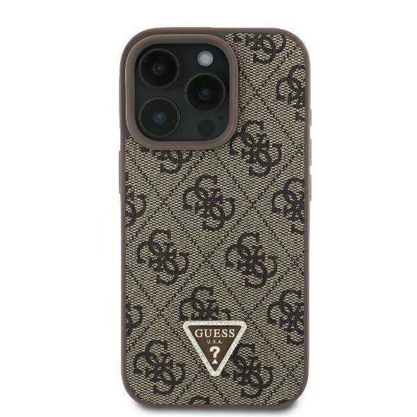 Original Case IPHONE 16 PRO Guess Hardcase Leather 4G Triangle Strass MagSafe (GUHCP16LP4TDPW) brown 3666339327422