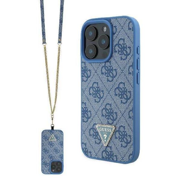 Original Case IPHONE 16 PRO Guess Hardcase Leather Metal Logo Strass Crossbody + Smycz (GUHCP16LP4TDSCPB) blue 3666339328702