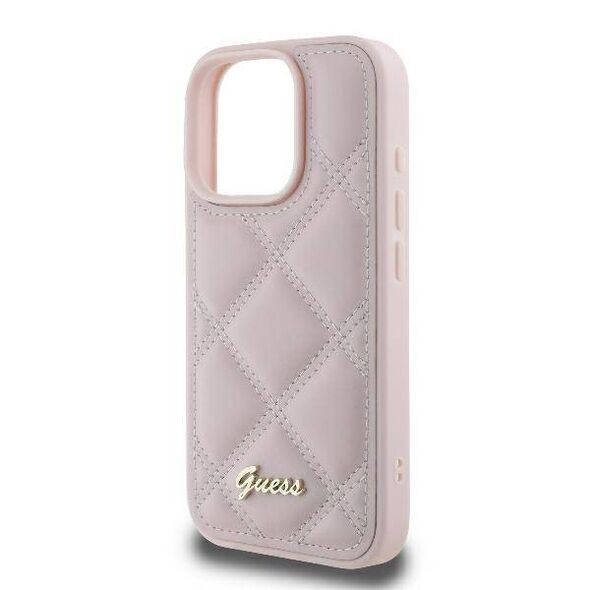 Original Case IPHONE 16 PRO Guess Hardcase Quilted Metal Logo (GUHCP16LPSQSQSP) pink 3666339345105