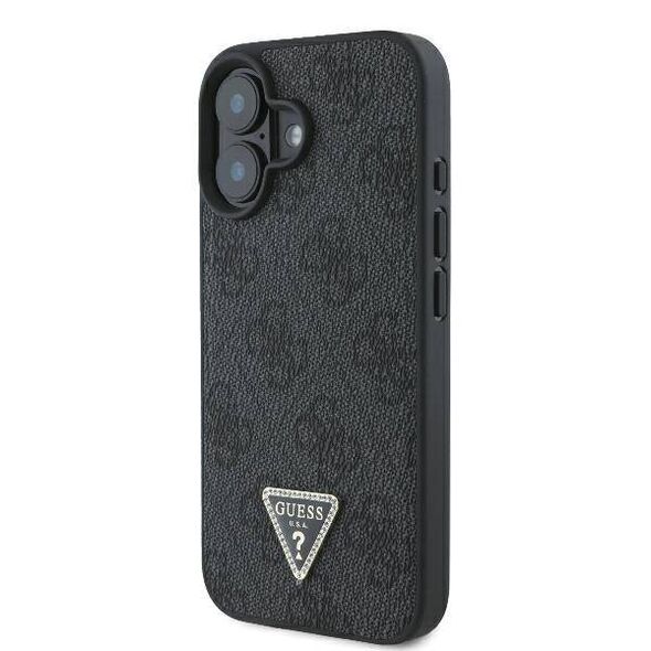 Original Case IPHONE 16 PLUS Guess Hardcase Leather 4G Triangle Strass MagSafe (GUHCP16MP4TDPK) black 3666339327378