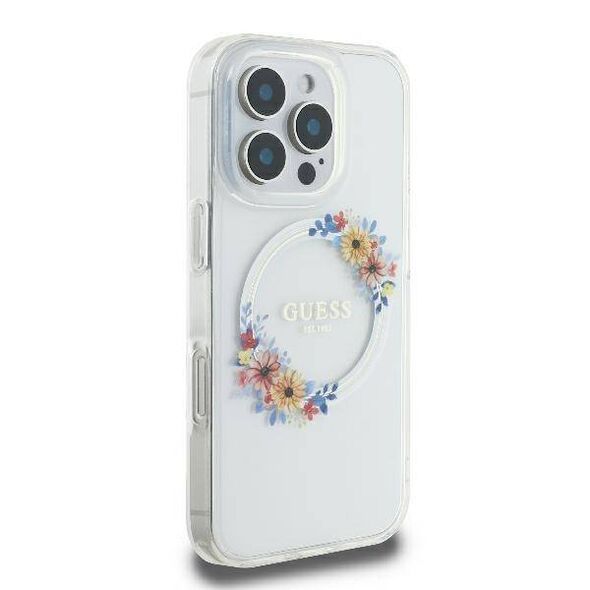 Original Case IPHONE 16 Guess Hardcase IML Flowers Wreath MagSafe (GUHMP16SHFWFCT) transparent 3666339311421