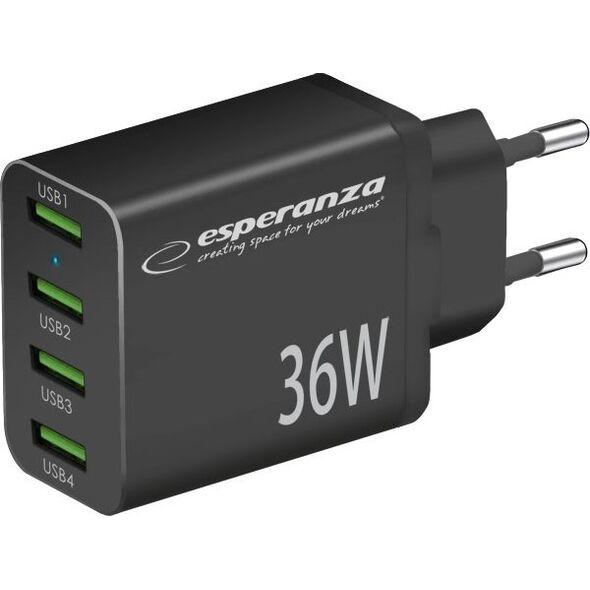 Ładowarka Esperanza EZC107K Esperanza ładowarka sieciowa 36w 4x usb-a qc 3.0 18w