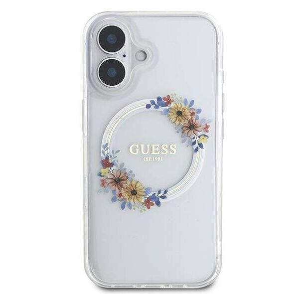 Original Case IPHONE 16 PLUS Guess Hardcase IML Flowers Wreath MagSafe (GUHMP16MHFWFCT) transparent 3666339311438