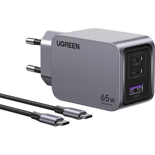 Ładowarka Ugreen Ładowarka sieciowa UGREEN Nexode Pro USB-A, 2xUSB-C 65W + kabel USB-C / USB-C 1.5m czarna