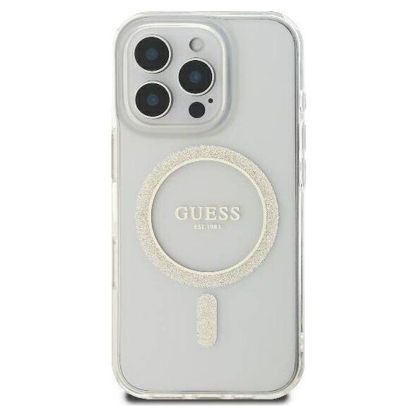 Original Case IPHONE 16 PRO Guess Hardcase IML Glitter Circle MagSafe (GUHMP16LHFGERET) transparent 3666339307578