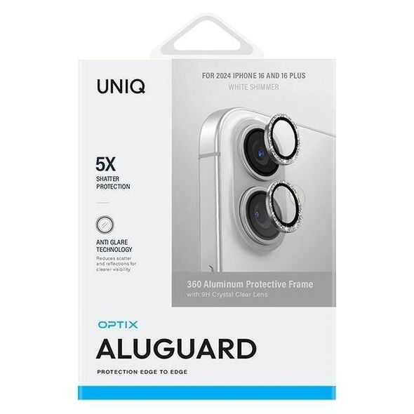 Tempered Glass for Camera IPHONE 16 / IPHONE 16 PLUS UNIQ Optix Aluminium Camera Lens Protector z Aplikatorem White Shimmer 8886463690321