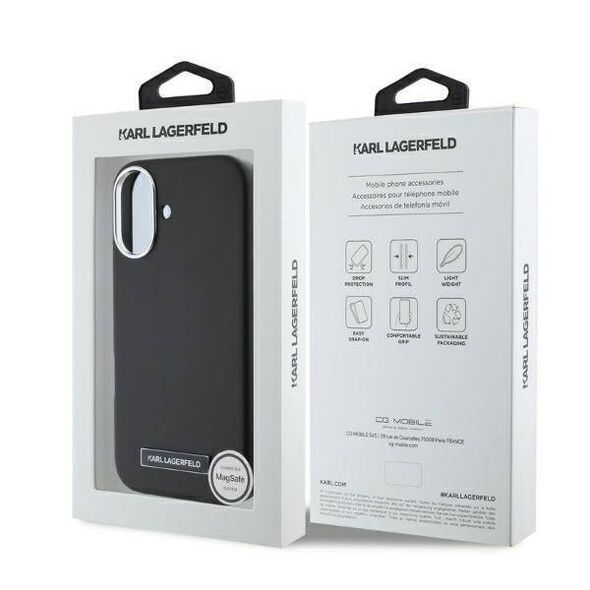 Original Case IPHONE 16 Karl Lagerfeld Hardcase FW Metal Plate MagSafe (KLHMP16SPGMSRPK) black 3666339318888