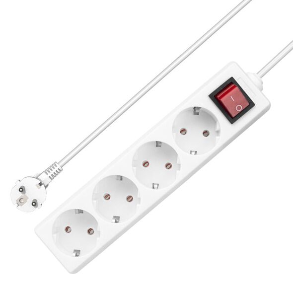 Extension socket No brand, 4 way, 250V, 16A, Cable, 5m., With switch, White - 17879 έως 12 άτοκες Δόσεις