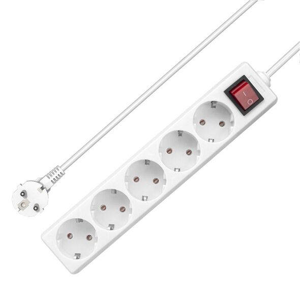 Extension socket No brand, 5 way, 250V, 16A, Cable, 1m., With switch, White - 17880 έως 12 άτοκες Δόσεις