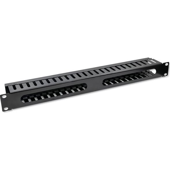 Organizer Qoltec Stalowy organizer kabli do szaf RACK 19" 24 porty 1U - czarny