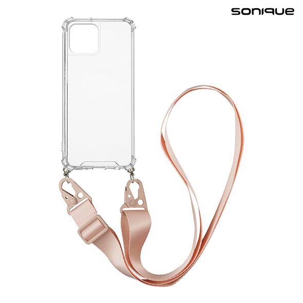 Θήκη Σιλικόνης με Strap Sonique Armor Clear Apple iPhone 15 Ροζ 5201101943080