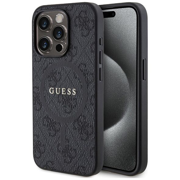 Guess Case for iPhone 15 Pro - Guess 4G Collection Leather MagSafe (GUHMP15LG4GFRK) - Black 3666339226343 έως 12 άτοκες Δόσεις