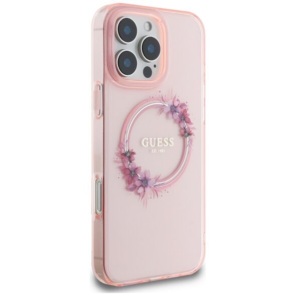 Guess Case for iPhone 16 Pro Max - Guess IML Flowers Wreath MagSafe (GUHMP16XHFHFWWFCP) - Pink 3666339345037 έως 12 άτοκες Δόσεις