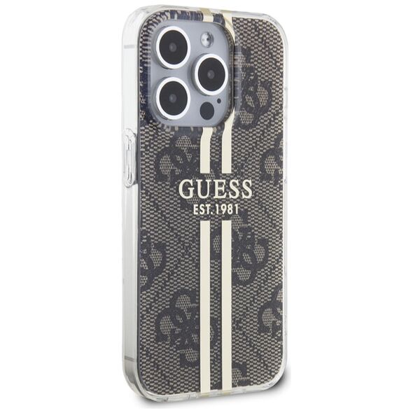 Guess Case for iPhone 15 Pro - Guess Hardcase IML 4G Gold Stripe (GUHCP15LH4PSEGW) - Brown 3666339222840 έως 12 άτοκες Δόσεις