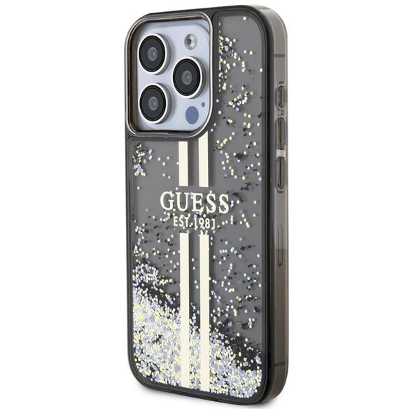 Guess Case for iPhone 15 Pro Max - Guess Liquid Glitter Gold Stripes (GUHCP15XLFCFCSEGK) - Black 3666339223557 έως 12 άτοκες Δόσεις