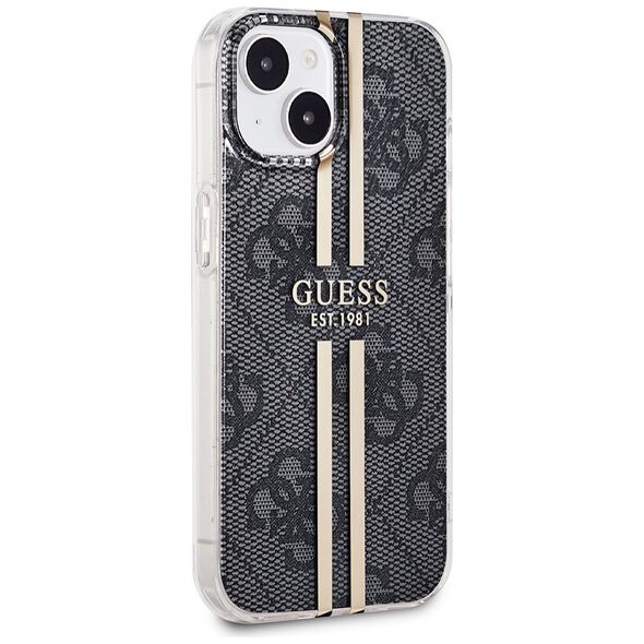 Guess Case for iPhone 15 / iPhone 14 / iPhone 13 - Guess Hardcase IML 4G Gold Stripe (GUHCP15SH4PSEGK) - Black 3666339222680 έως 12 άτοκες Δόσεις