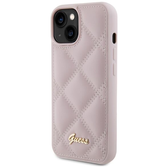 Guess Case for iPhone 15 / iPhone 14 / iPhone 13 - Guess Quilted Metal Logo (GUHCP15SPSQQSQSP) - Pink 3666339149741 έως 12 άτοκες Δόσεις