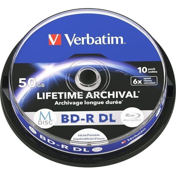 Odtwarzacz Blu-ray Verbatim 1x10 Verbatim M-Disc BD-R BluRay 50GB 6x Speed Cakebox printable