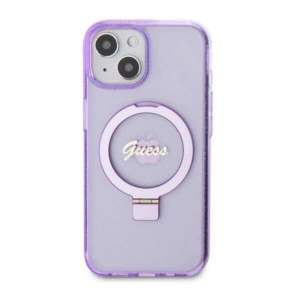 Guess Case for iPhone 15 / iPhone 14 / iPhone 13 - Guess Ring Stand Script Glitter Glitter MagSafe (GUHMP15SHRSGSU) - Purple 3666339156749 έως 12 άτοκες Δόσεις