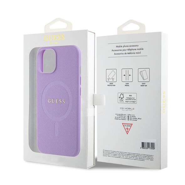 Guess Case for iPhone 15 Plus / iPhone 14 Plus - Guess Saffiano MagSafe (GUHMP15MPSAHMCU) - Purple 3666339155919 έως 12 άτοκες Δόσεις