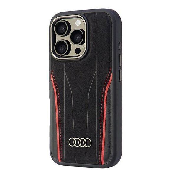 Original Case IPHONE 16 PRO Audi Genuine Leather MagSafe Hardcase (AU-TPUPCMIP16P-R8/D3-RD) black & red 6955250228466