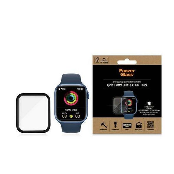 Tempered Glass APPLE WATCH 7 (45MM) PanzerGlass Curved Antibacterial black 5711724020193