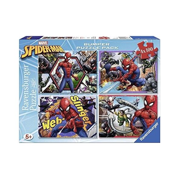 Ravensburger Ravensburger - Puzzle 4 x 100 elementów Bumper Pack, Spiderman (6914)