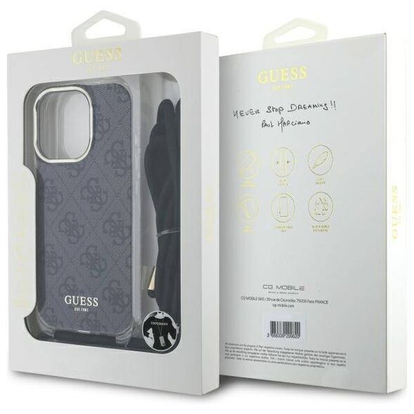 Original Case IPHONE 16 PRO MAX Guess Hardcase Crossbody Cord 4G Print (GUHCP16XHC4SEK) black 3666339345150