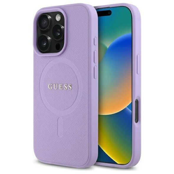 Original Case IPHONE 16 PRO Guess Hardcase Saffiano MagSafe (GUHMP16LPSAHMCU) purple 3666339346287