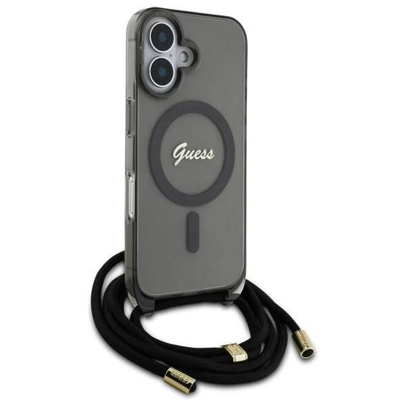 Original Case IPHONE 16 Guess Hardcase Crossbody Cord Script MagSafe (GUHMP16SHCTSGNSK) black 3666339345648