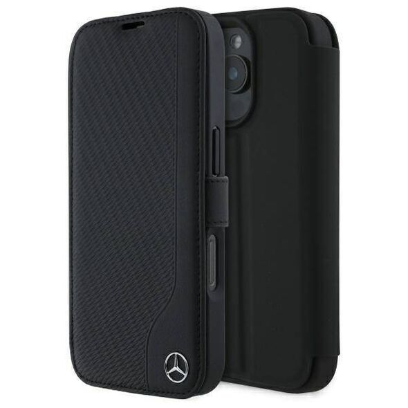 Original Case IPHONE 16 PRO MAX Mercedes Bookcase Leather Wood Imitation (MEBKP16X23RBGVK) black 3666339364595