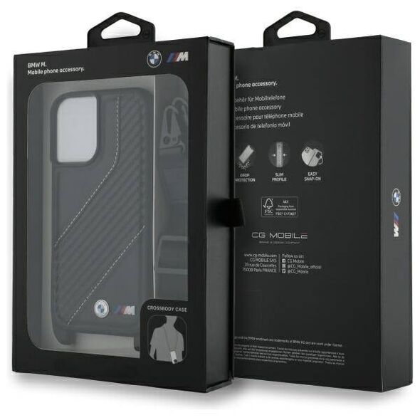 Original Case IPHONE 16 BMW Hardcase M Edition Carbon Stripe & Strap (BMHCP16S23PSCCK) black 3666339324285