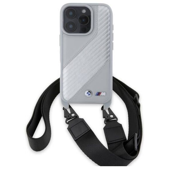 Original Case IPHONE 16 PRO MAX BMW Hardcase M Edition Carbon Stripe & Strap (BMHCP16X23PSCCG) gray 3666339324353