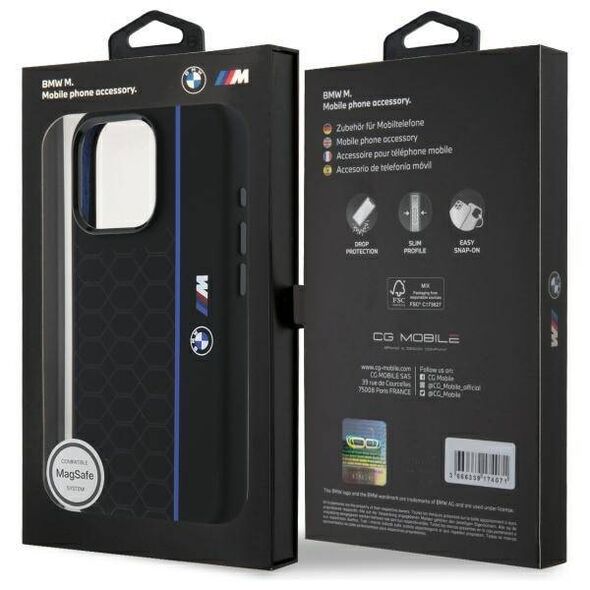 Original Case IPHONE 16 PRO BMW Hardcase Silicone Hexagon Blue Line MagSafe (BMHMP16L23SHEB) black 3666339324865