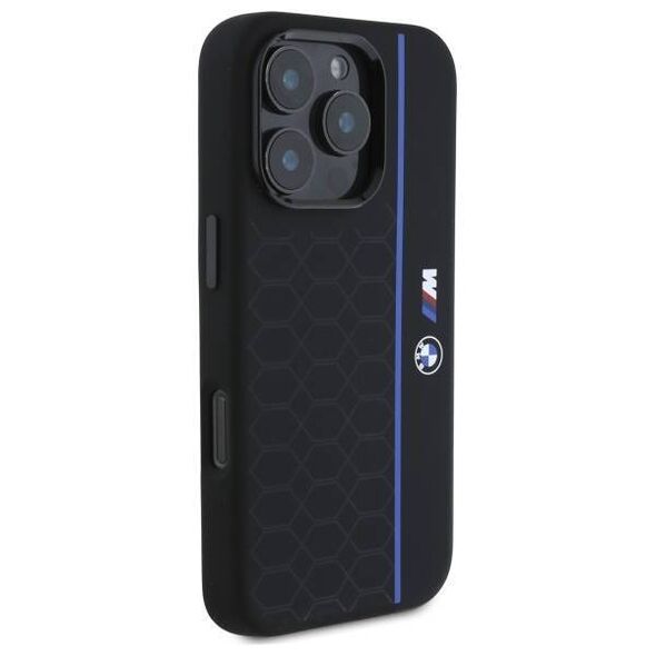 Original Case IPHONE 16 PRO MAX BMW Hardcase Silicone Hexagon Blue Line MagSafe (BMHMP16X23SHEB) black 3666339324872