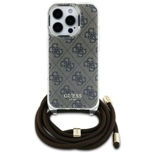 Original Case IPHONE 16 PRO Guess Hardcase Crossbody Cord 4G Print (GUHCP16LHC4SEW) brown 3666339345181