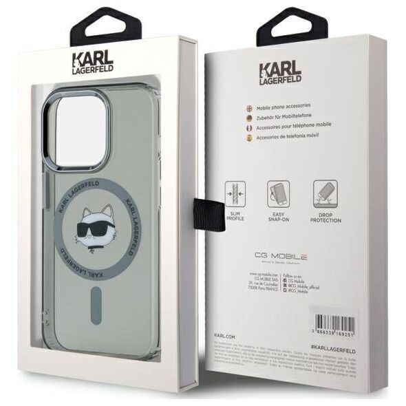 Original Case IPHONE 15 PRO Karl Lagerfeld Hardcase IML Metal Choupette Head MagSafe (KLHMP15LHLSCHK) black 3666339284626